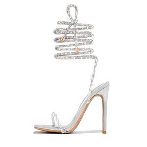 Baffoloo Diamond Styles Lace Up Strappy Ankle Glitter Shine Heels NWOT